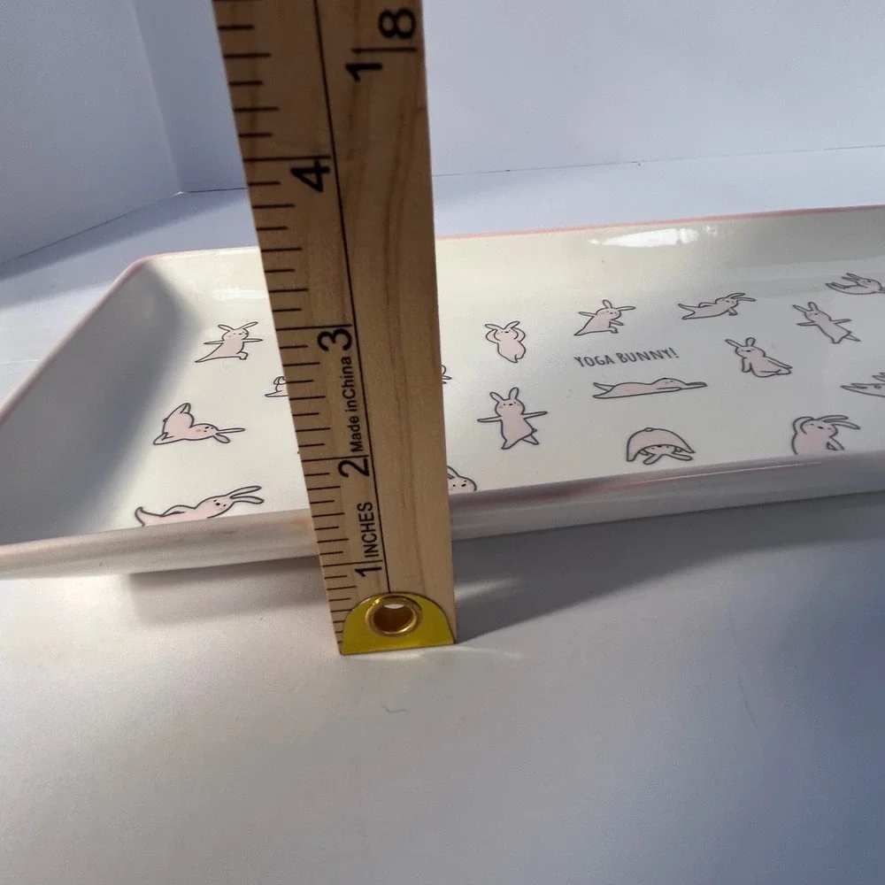 Woolly Heads by Magenta‎ Rectangular Ceramic Tray Yoga Bunny Theme Pink Trim